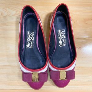 Salvatore Ferragamo Women's Varina White Pink Flat